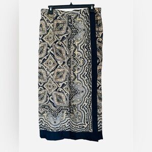 Talbots Vintage Silk Wrap Skirt Women’s 16 Lined Bandana Damask Print Navy Tan
